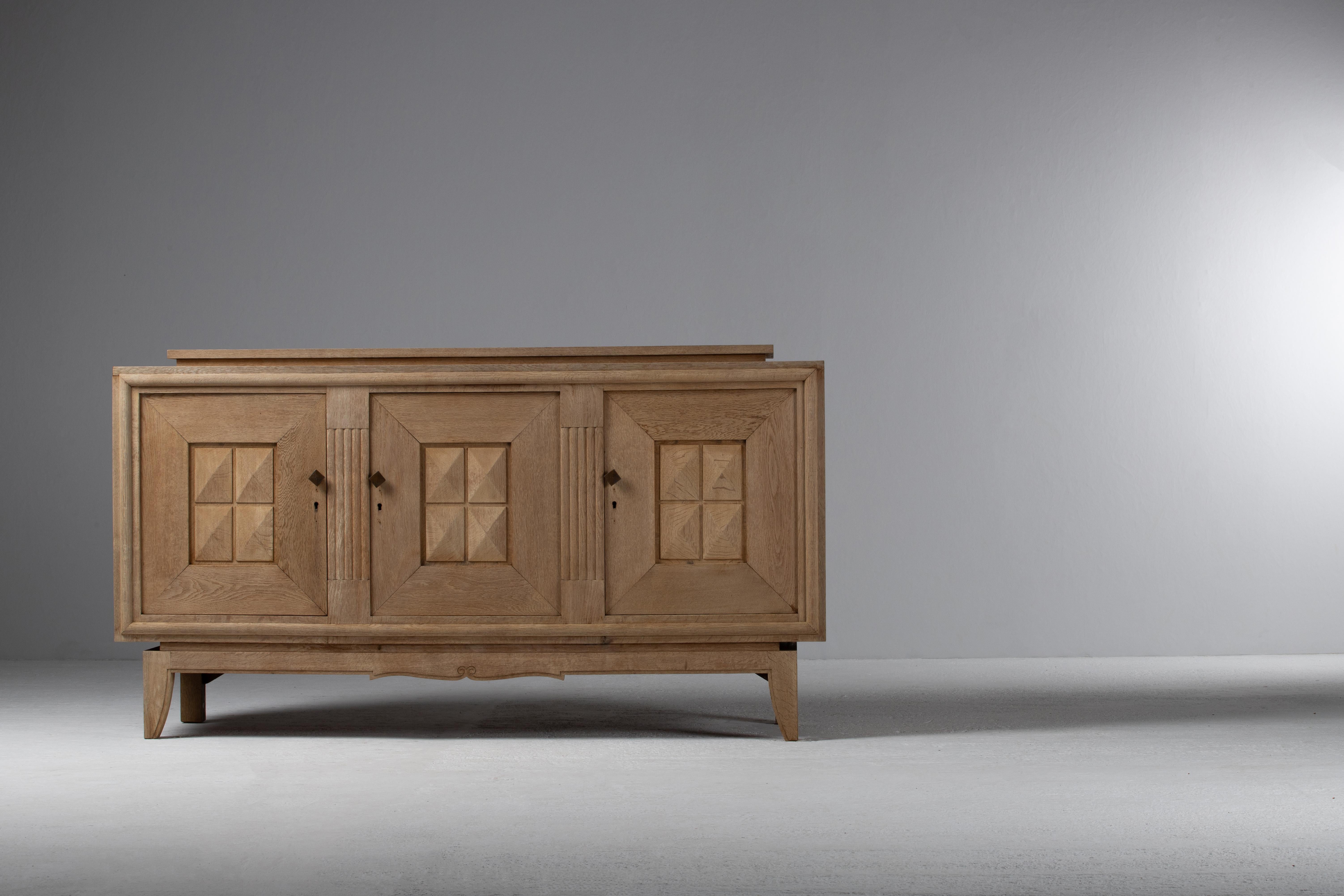 French Geometric Sideboard in Bleached Oak, 1950s 3