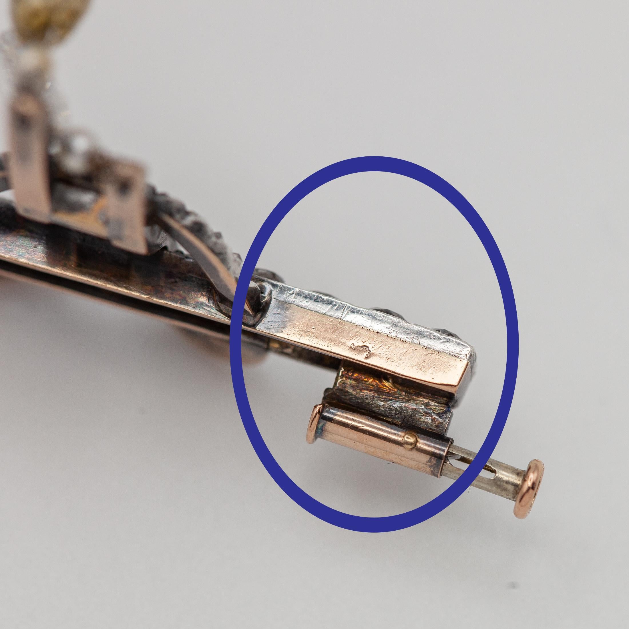 French Georgian 18K Gold & Silver-Topped Diamond Bow Brooch with Briolette Drops For Sale 5