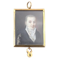 French Georgian gentleman portrait pendant padlock, Sentimental locket pendant