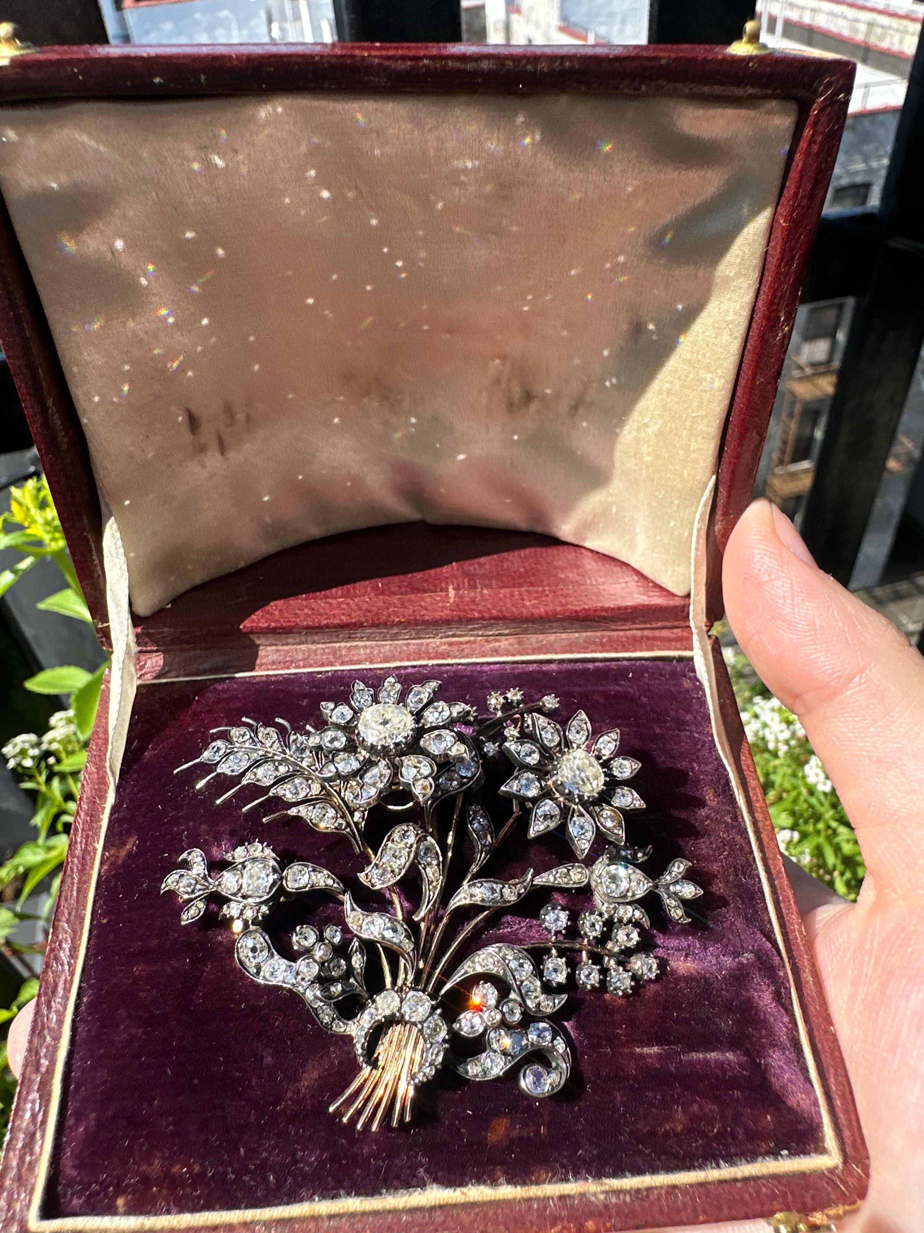 Women's French Georgian Gold and Silver Rose Cut Diamond Flower Brooch For Sale