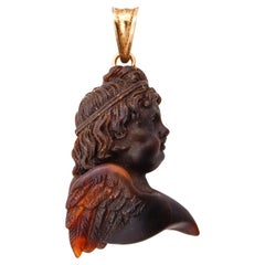French Georgian Period 1790 Rare Pendant of Carved Cherub in 18Kt Yellow Gold