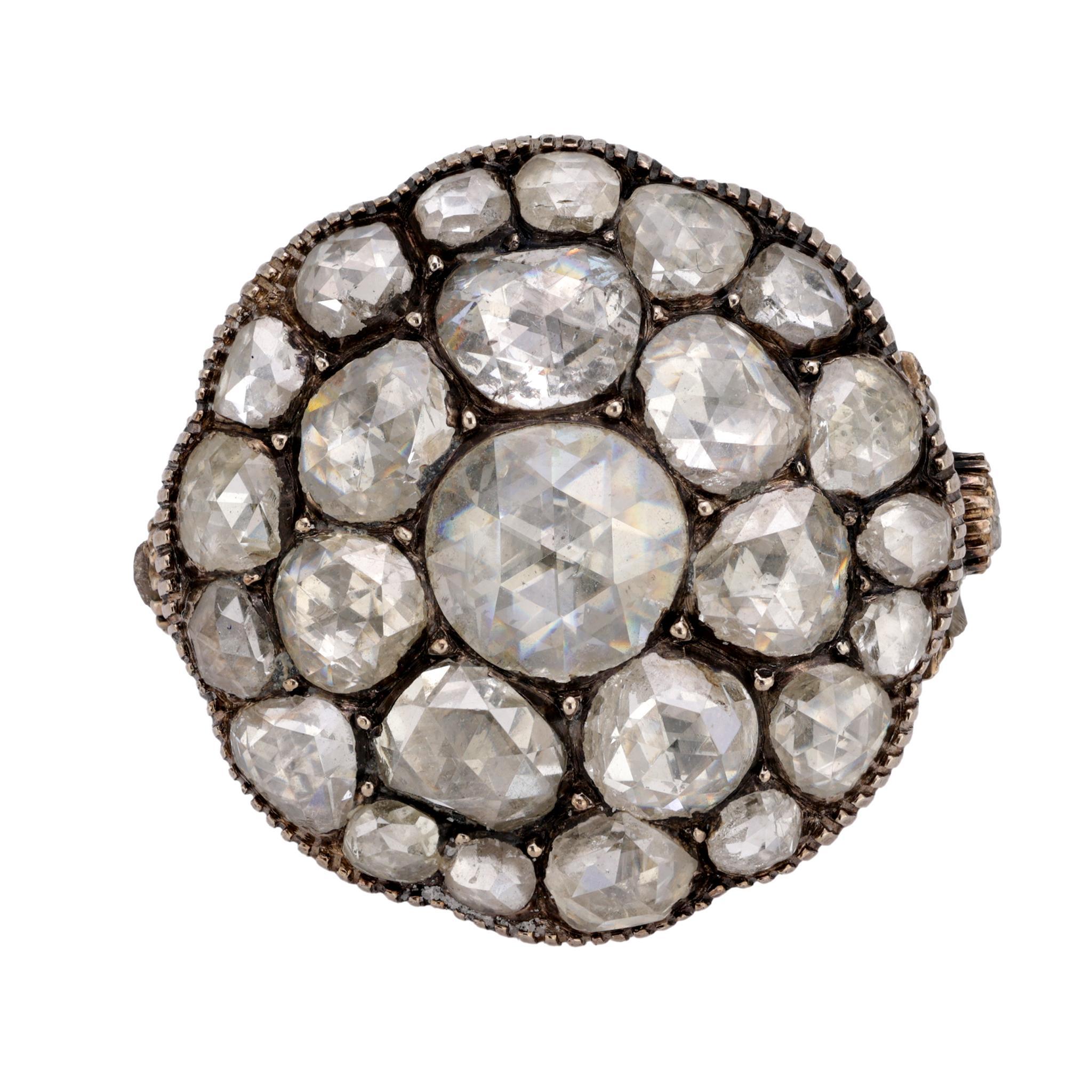 Renaissance Revival French Georgian revival 6 carat rose cut diamond cocktail ring
