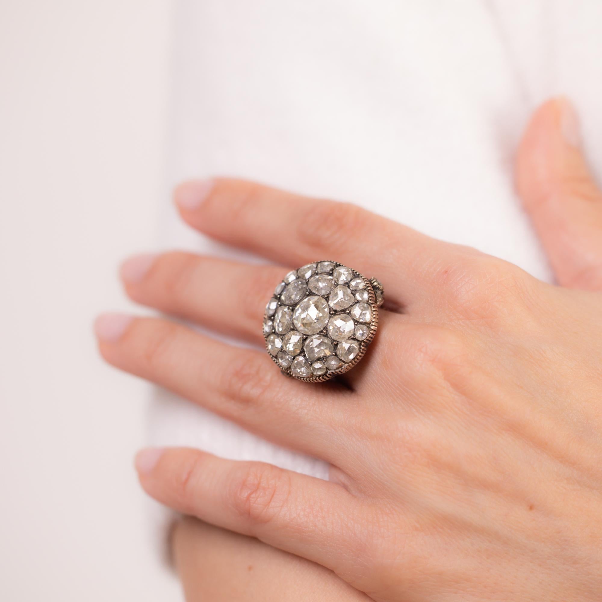 Rose Cut French Georgian revival 6 carat rose cut diamond cocktail ring