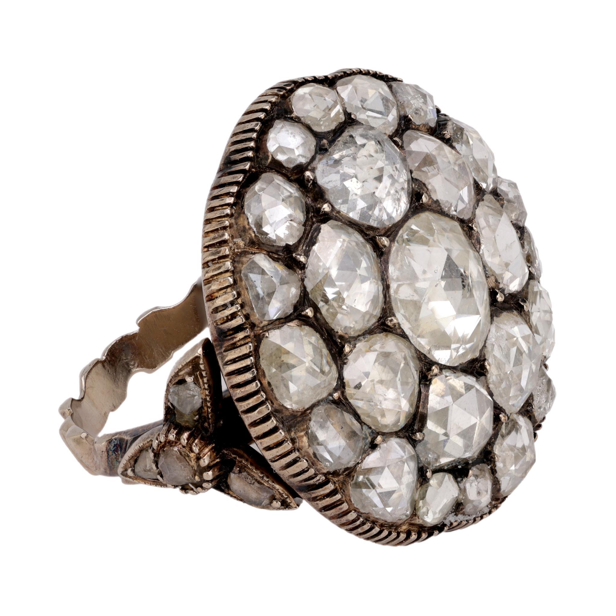 French Georgian revival 6 carat rose cut diamond cocktail ring In Excellent Condition In Beverly Hills, CA