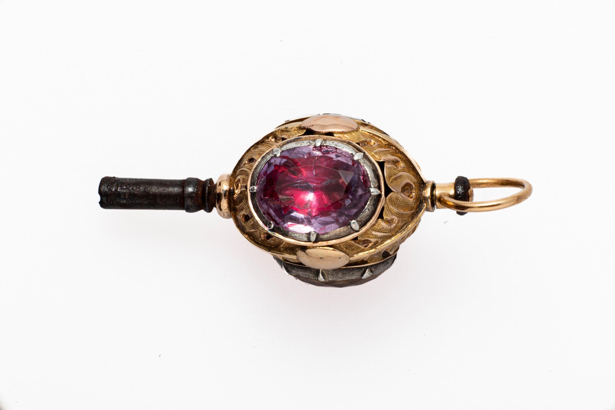 Victorian French Georgian Watch Key With Gem Stones c.1810 For Sale