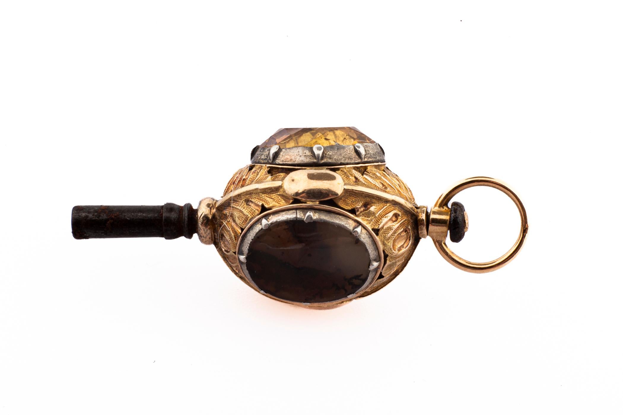 Oval Cut French Georgian Watch Key With Gem Stones c.1810 For Sale