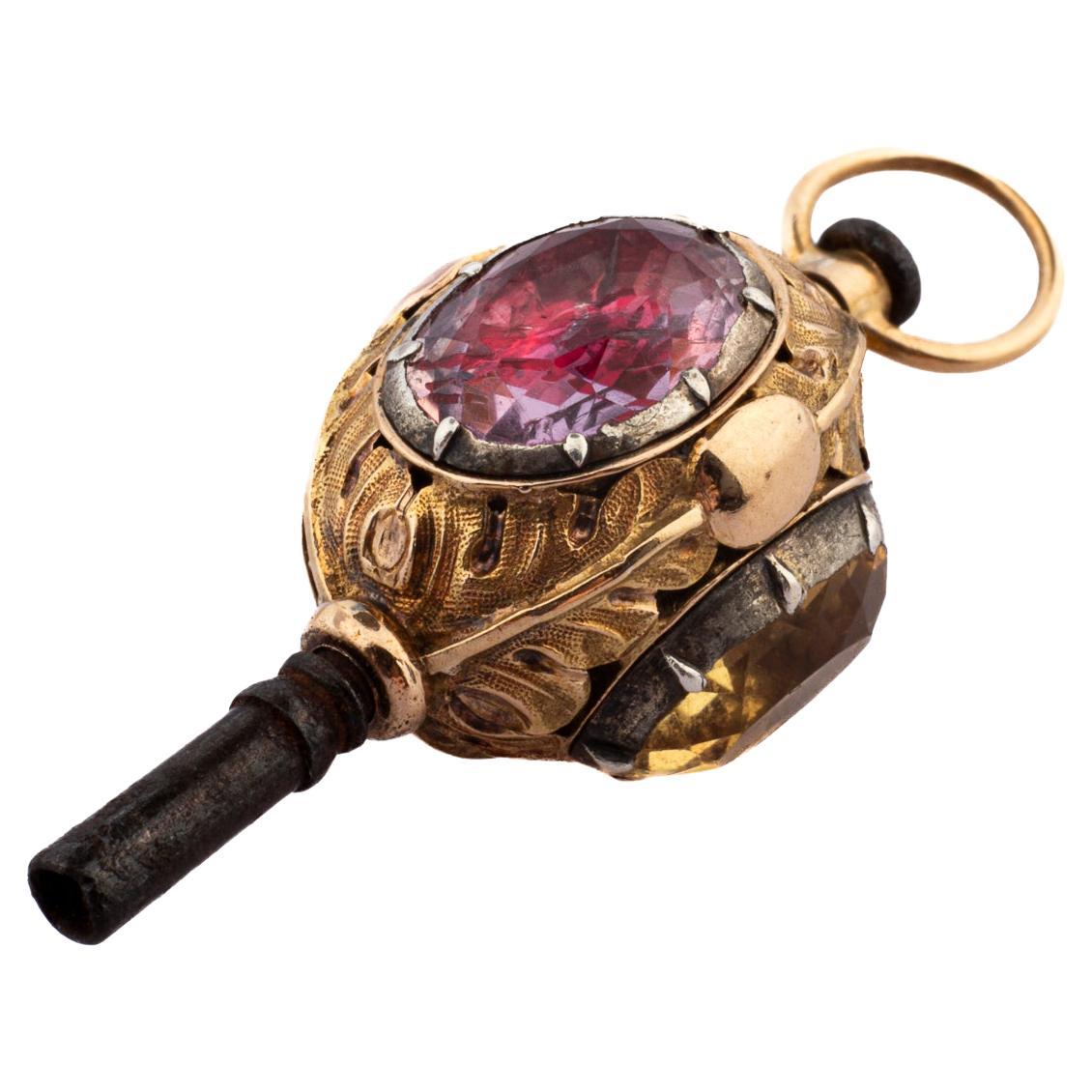 French Georgian Watch Key With Gem Stones c.1810 For Sale