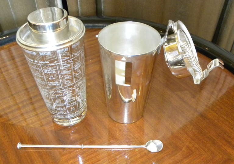 Silver French Ghiso Cocktail Shaker with Recipes Vintage