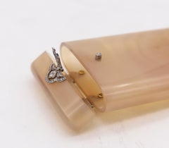 French Ghiso Paris 1920 Art Deco Cards Case Box In Agate Diamonds And Platinum