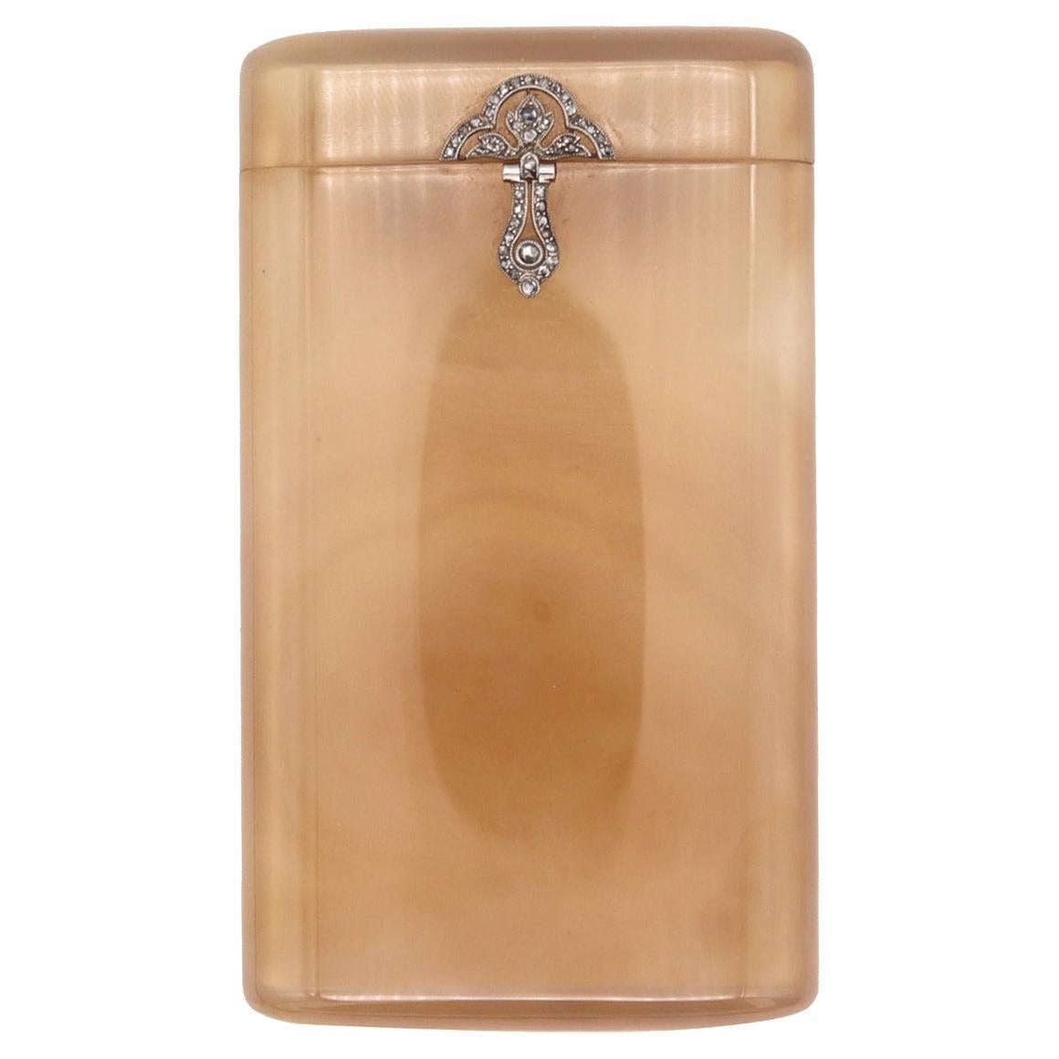 Ghiso Paris Francés 1920 Art Decó Caja Estuche Para Cartas En Ágata Diamantes Y Platino en venta