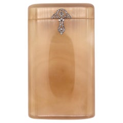 French Ghiso Paris 1920 Art Deco Cards Case Box In Agate Diamonds And Platinum