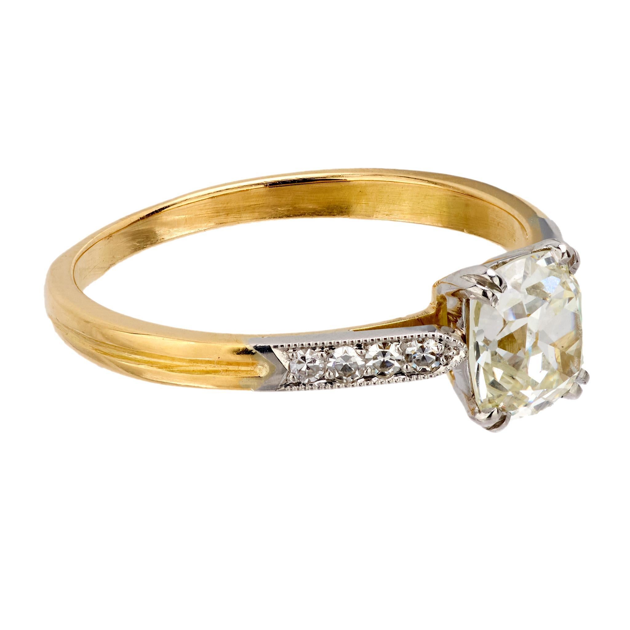 Belle Époque Bague de fiançailles en or jaune 18 carats GIA 1,03 carat diamant ancienne mine en vente