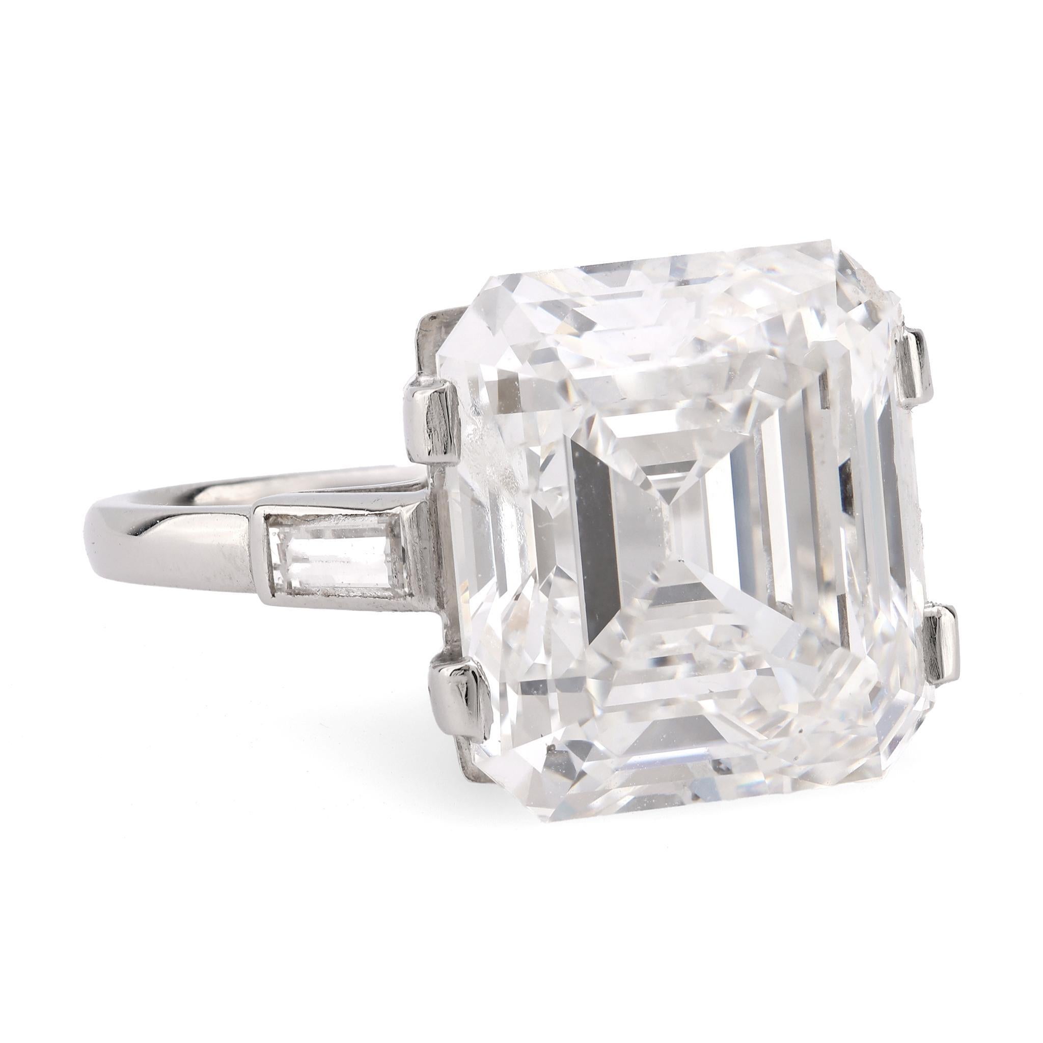 Modern French GIA 10.7 Carat Asscher Cut Diamond Platinum Engagement Ring For Sale