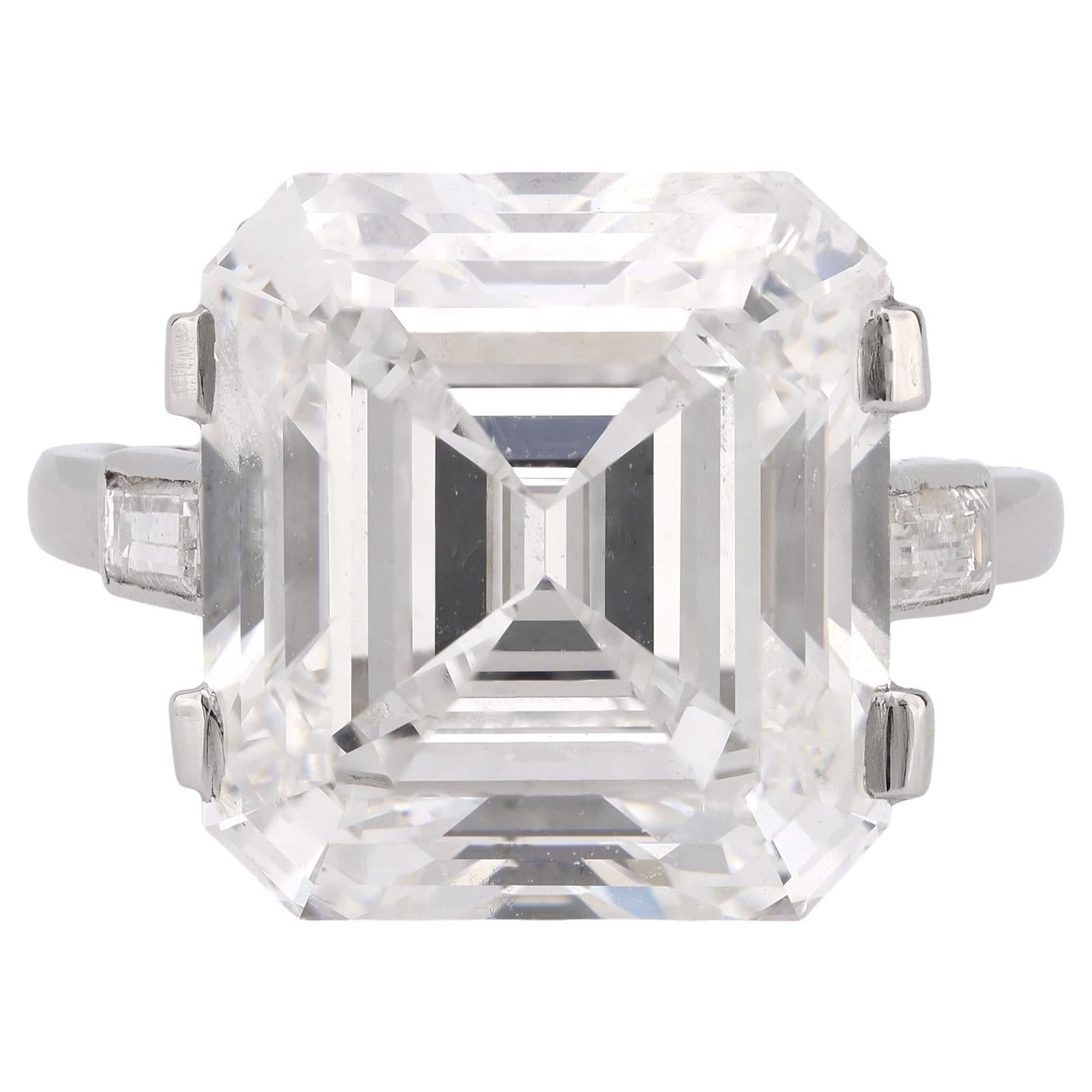 French GIA 10.7 Carat Asscher Cut Diamond Platinum Engagement Ring