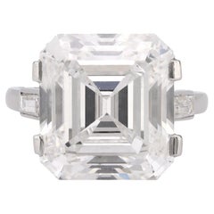 French GIA 10.7 Carat Asscher Cut Diamond Platinum Engagement Ring