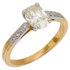 French GIA 1.09 carats old mine cut diamond 18k yellow gold engagement ring