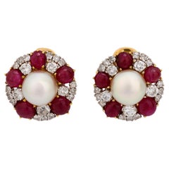 Pendientes GIA francés 11,50 quilates Birmania sin calor rubí diamante perla oro 18k