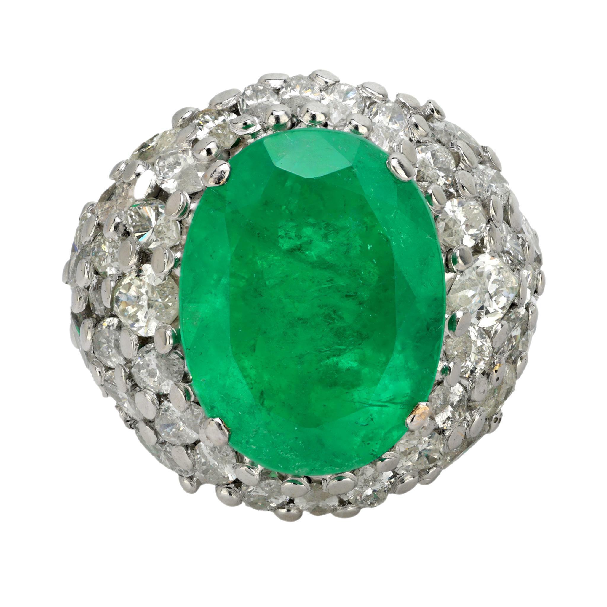 Modern French GIA 11.52 carat Colombian emerald diamond ring