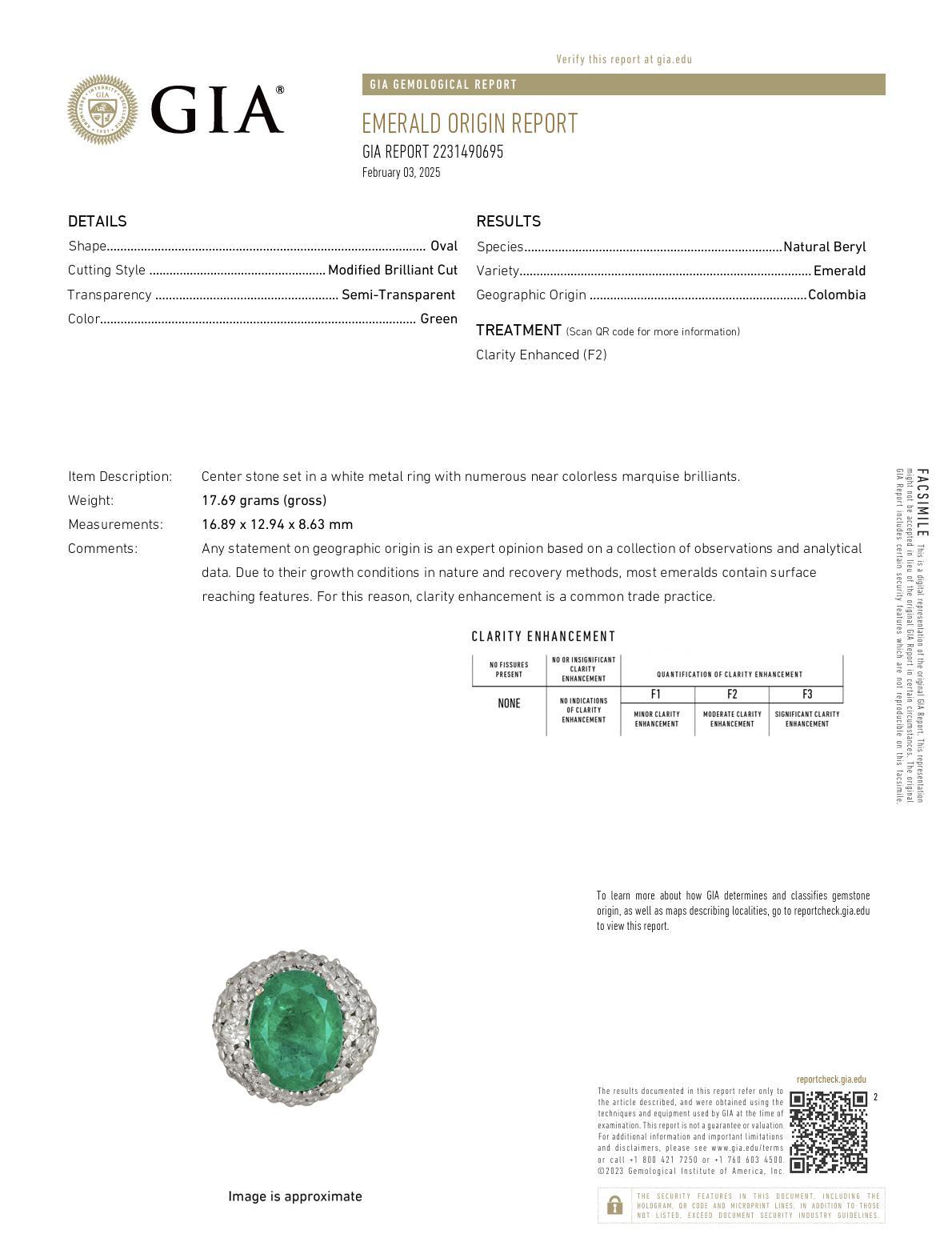 Women's or Men's French GIA 11.52 carat Colombian emerald diamond ring
