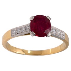 French GIA 1.18 carat no heat ruby diamond 18k yellow gold ring