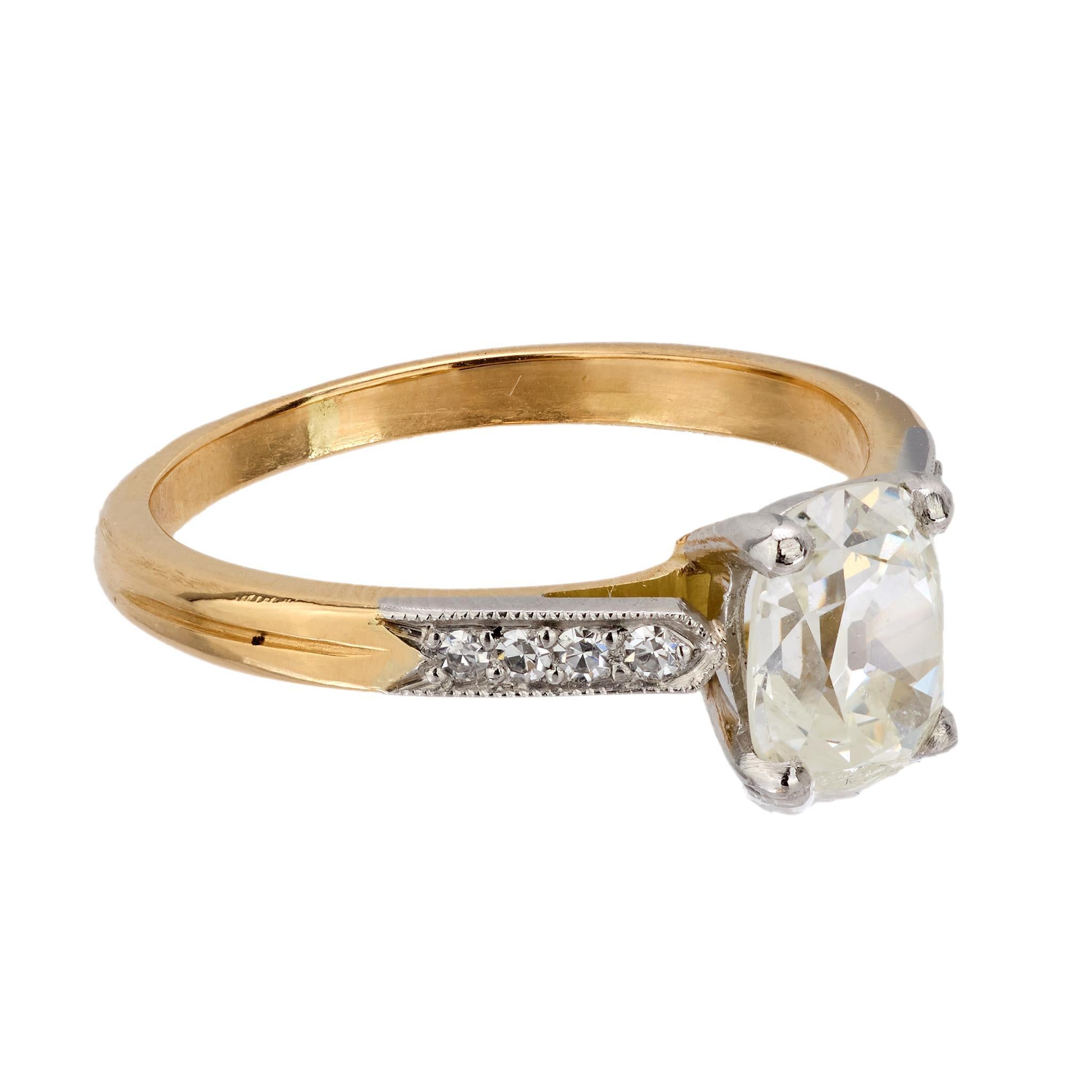 Belle Époque French GIA 1.18 carats old mine cut diamond 18k yellow gold engagement ring For Sale