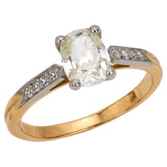 GIA francés 1,18 quilates diamante talla mina antigua Anillo de compromiso de oro amarillo de 18 quilates