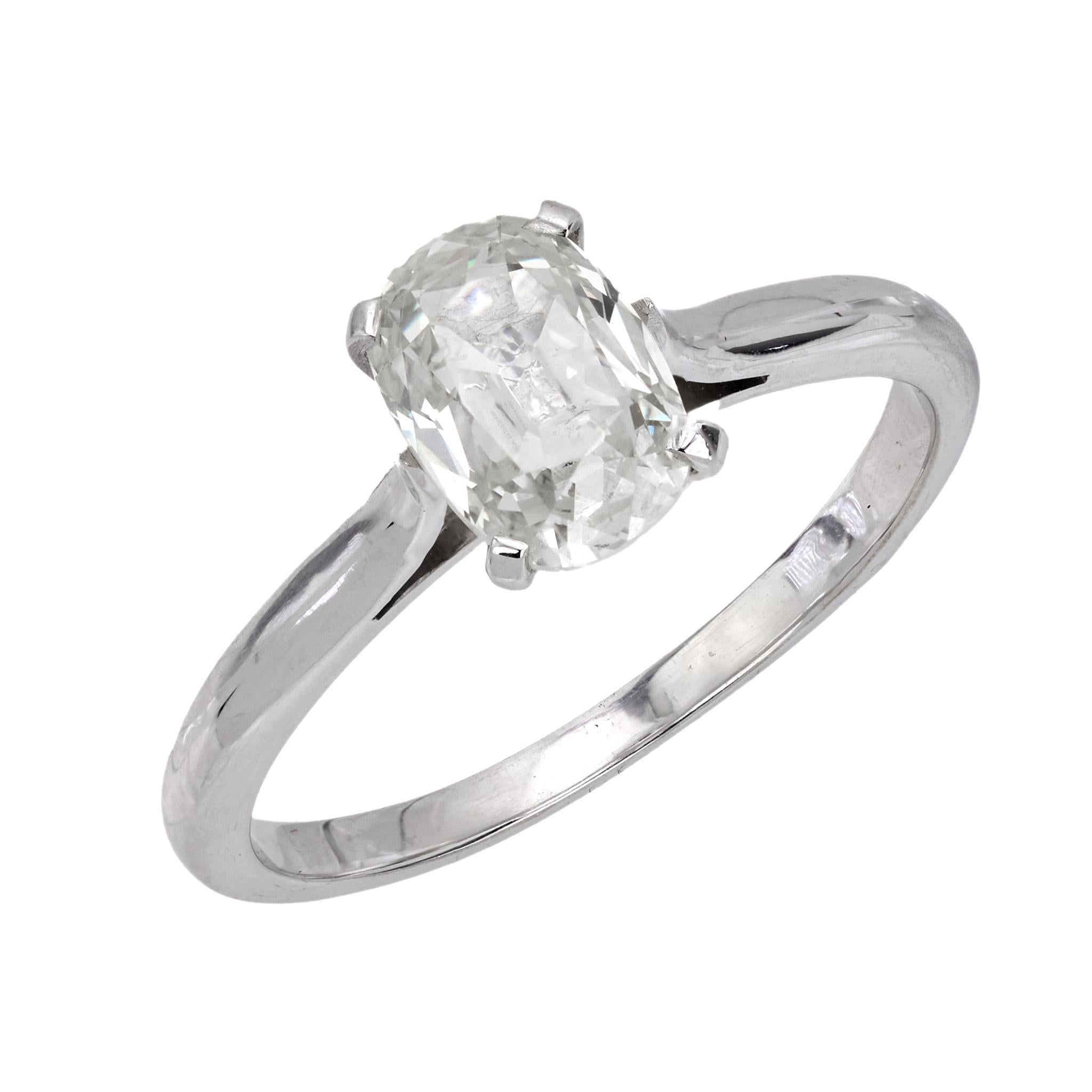 Old Mine Cut French GIA 1.19 carat diamond 18k white gold solitaire engagement ring For Sale