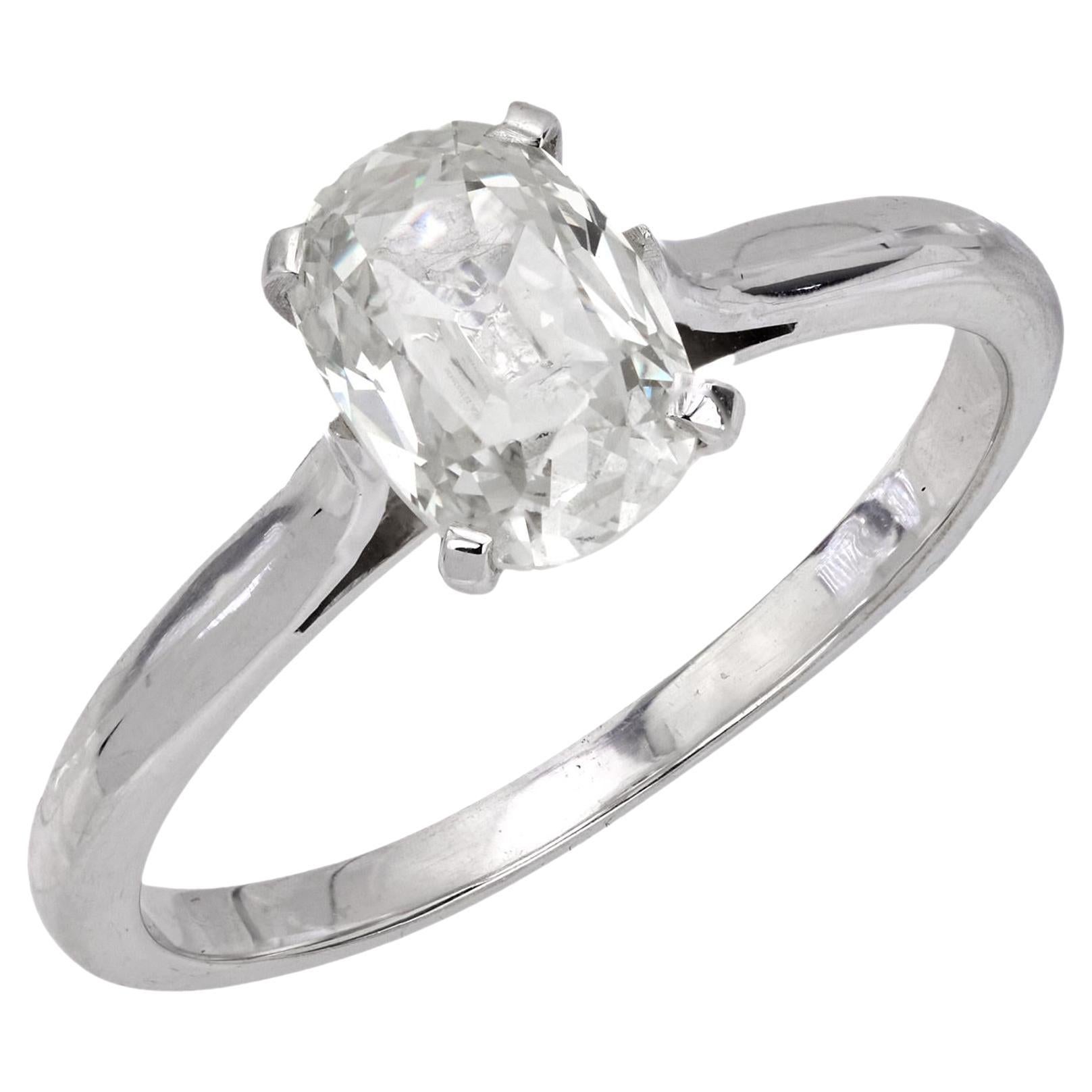 French GIA 1.19 carat diamond 18k white gold solitaire engagement ring
