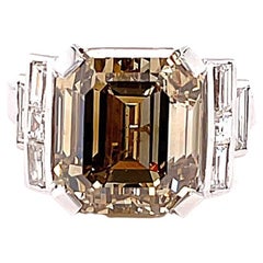 French GIA 12.20 Carat Fancy Yellow-Brown Diamond 18 Karat Gold Engagement Ring