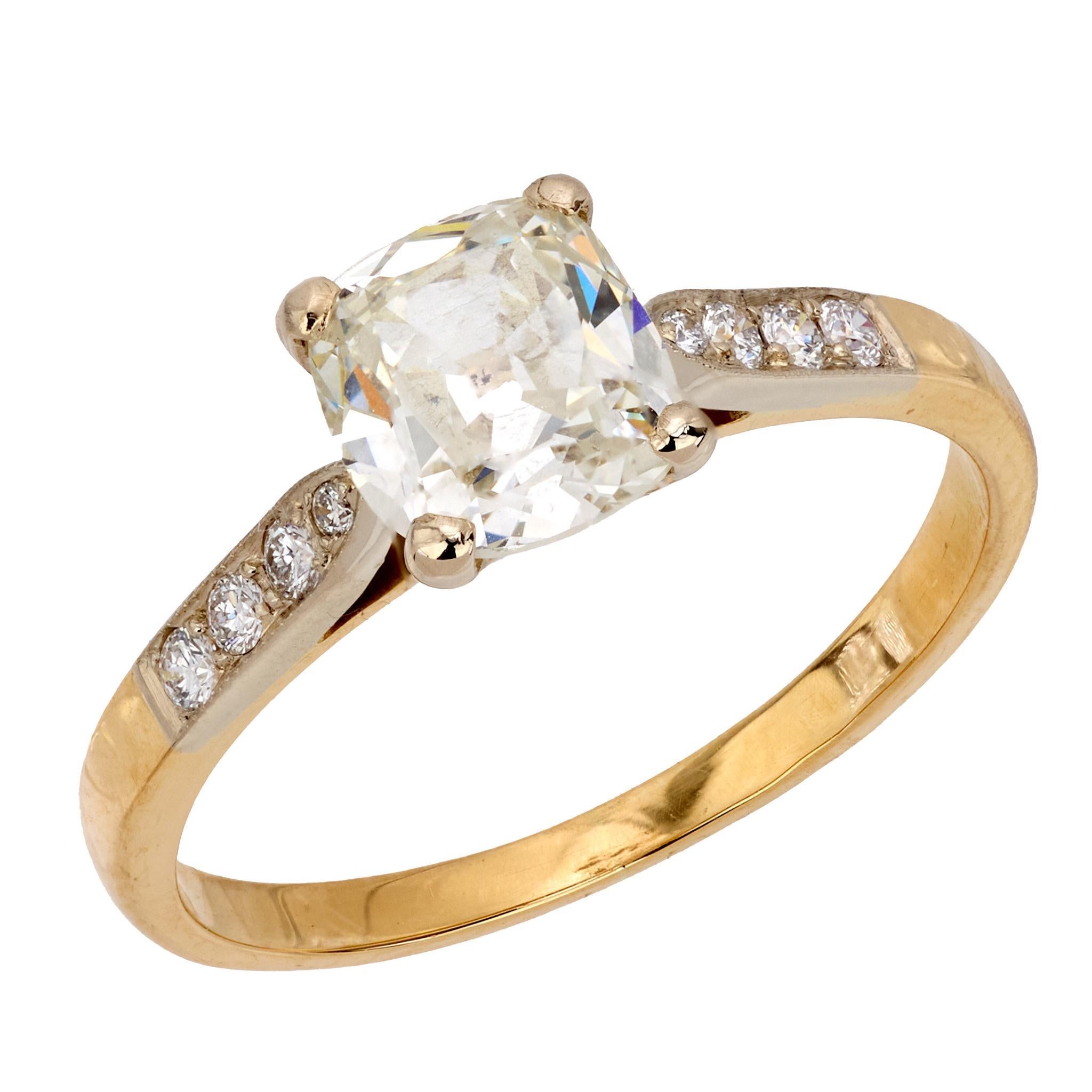 Taille vieille mine Bague de fiançailles française en or jaune 18 carats avec diamant taille ancienne de 1,23 carat, certifié GIA en vente