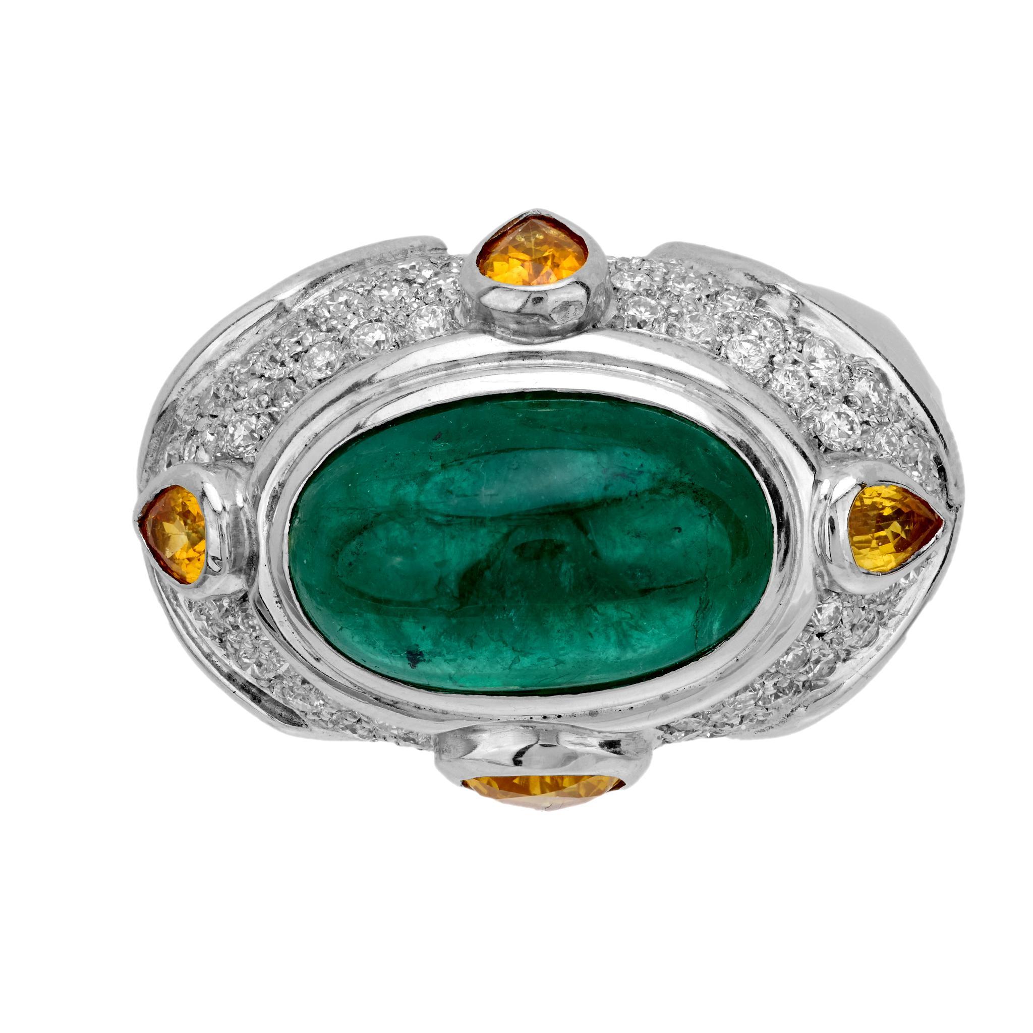Moderne Bague de cocktail en or blanc 18 carats avec émeraude, saphir jaune et diamant de 13 carats, certifiée GIA en vente