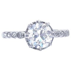 French GIA 1.36 Carat Old European Cut Diamond Platinum Engagement Ring