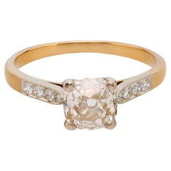 French GIA 1.38 carat old mine cut diamond 18k yellow gold engagement ring