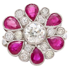 Französischer GIA 1,47 Karat Diamant-Cocktailring aus Platin mit Rubin und Platin