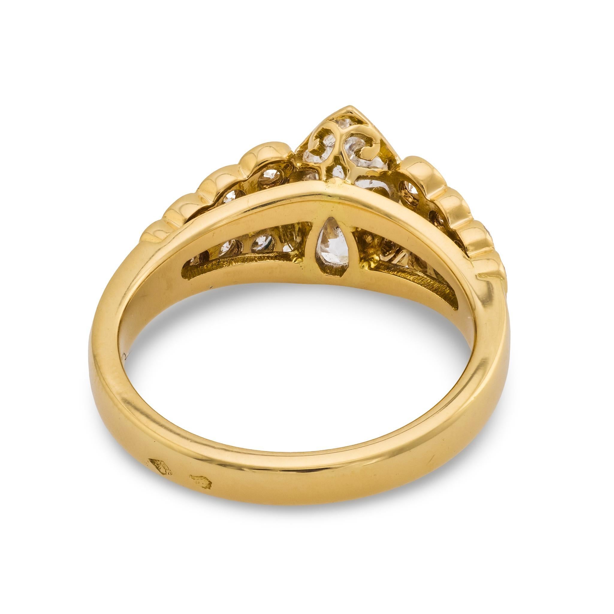 Bague de fiançailles en or jaune 18k GIA 1,56 carat diamant poire français en vente 1
