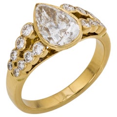 Anello di fidanzamento in oro giallo 18k francese GIA da 1,56 carati con diamante a forma di pera