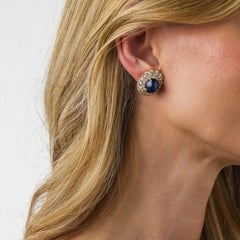 French GIA 22.38 carat Ceylon sapphire diamond 18k yellow gold earrings