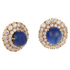 French GIA 22.38 carat Ceylon sapphire diamond 18k yellow gold earrings