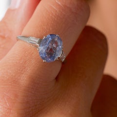 French GIA 2.31 carat no heat sapphire diamond platinum ring