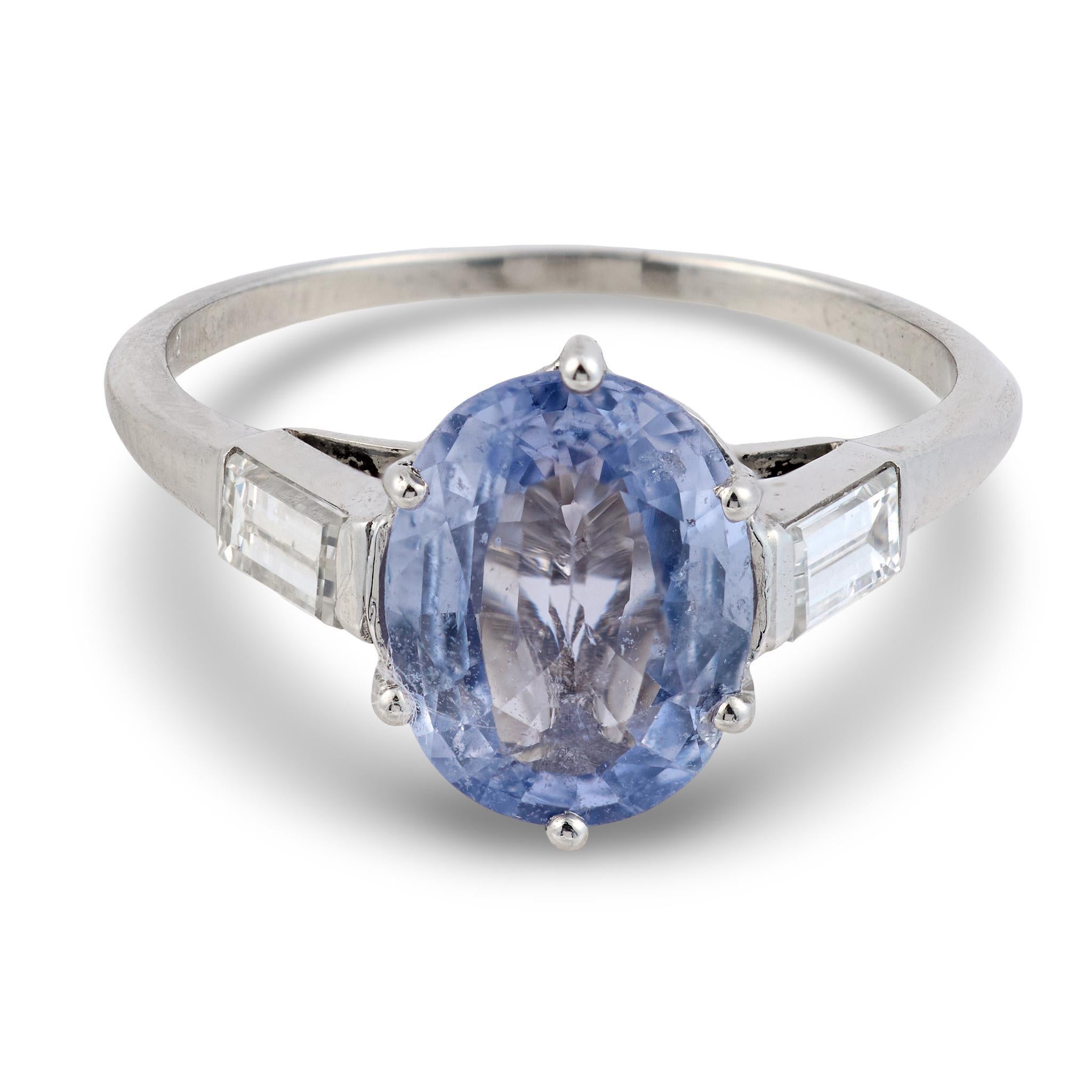 Contemporain Bague française GIA 2,31 carats saphir diamant platine sans chaleur en vente