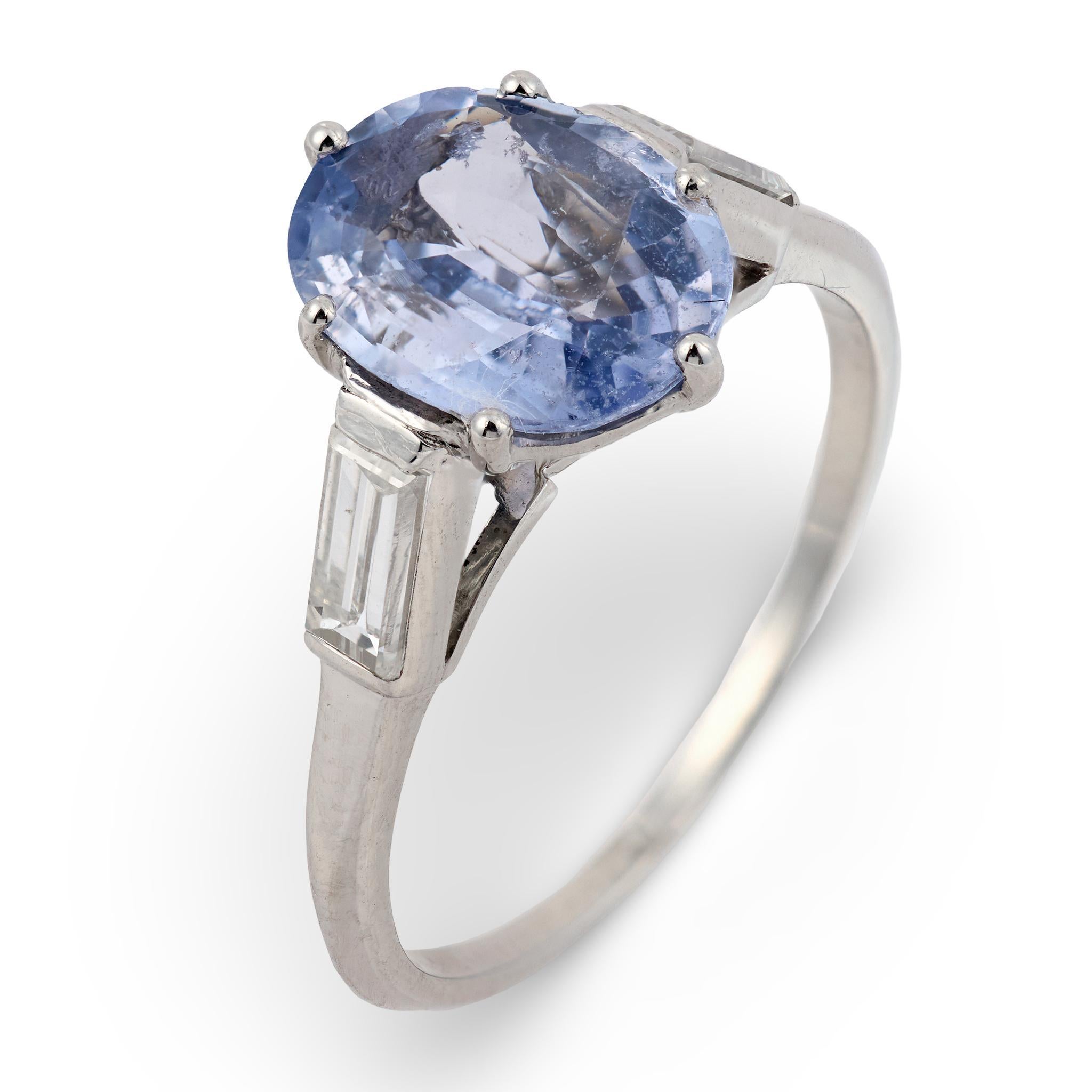French GIA 2.31 carat no heat sapphire diamond platinum ring