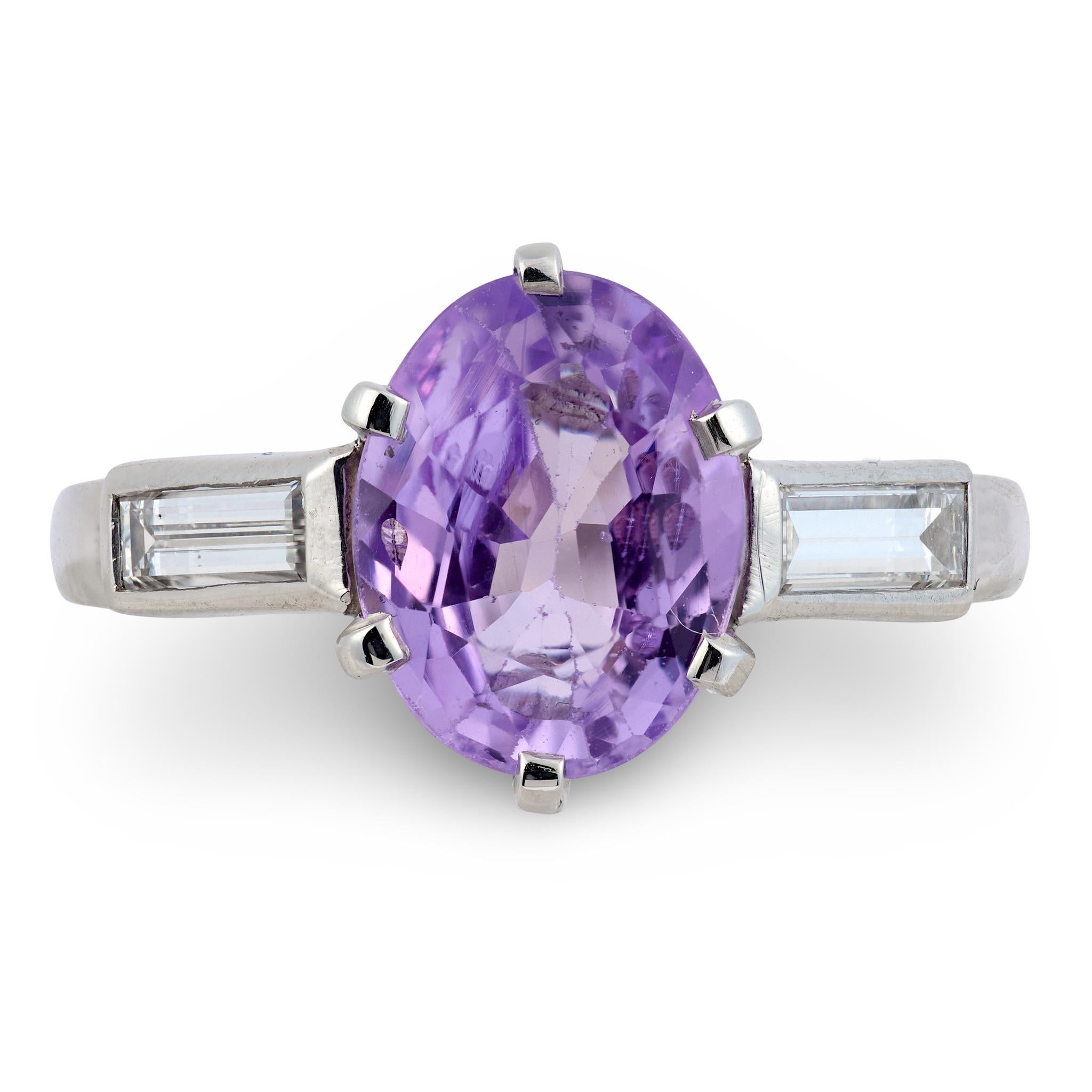 Bague en platine GIA 2.45 carats saphir violet diamant sans chaleur en vente 2