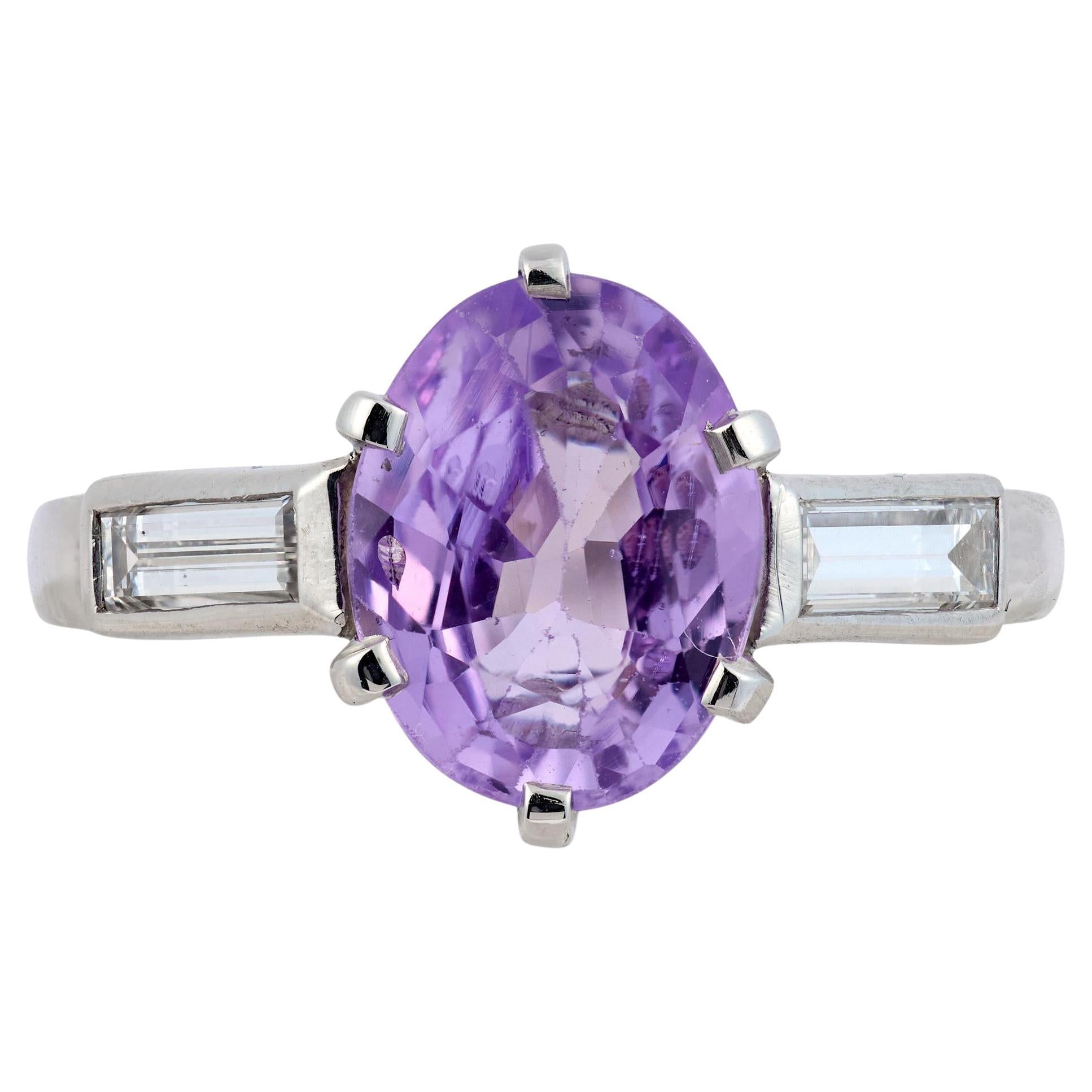 French GIA 2.45 carat no heat purple sapphire diamond platinum ring
