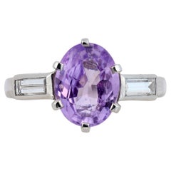 French GIA 2.45 carat no heat purple sapphire diamond platinum ring