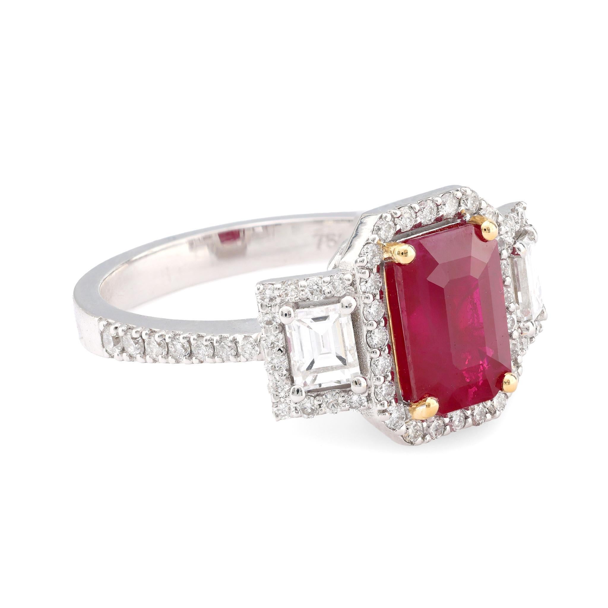 Anillo de oro blanco de 18 quilates con diamante rubí de Birmania francés GIA de 2,50 quilates Moderno