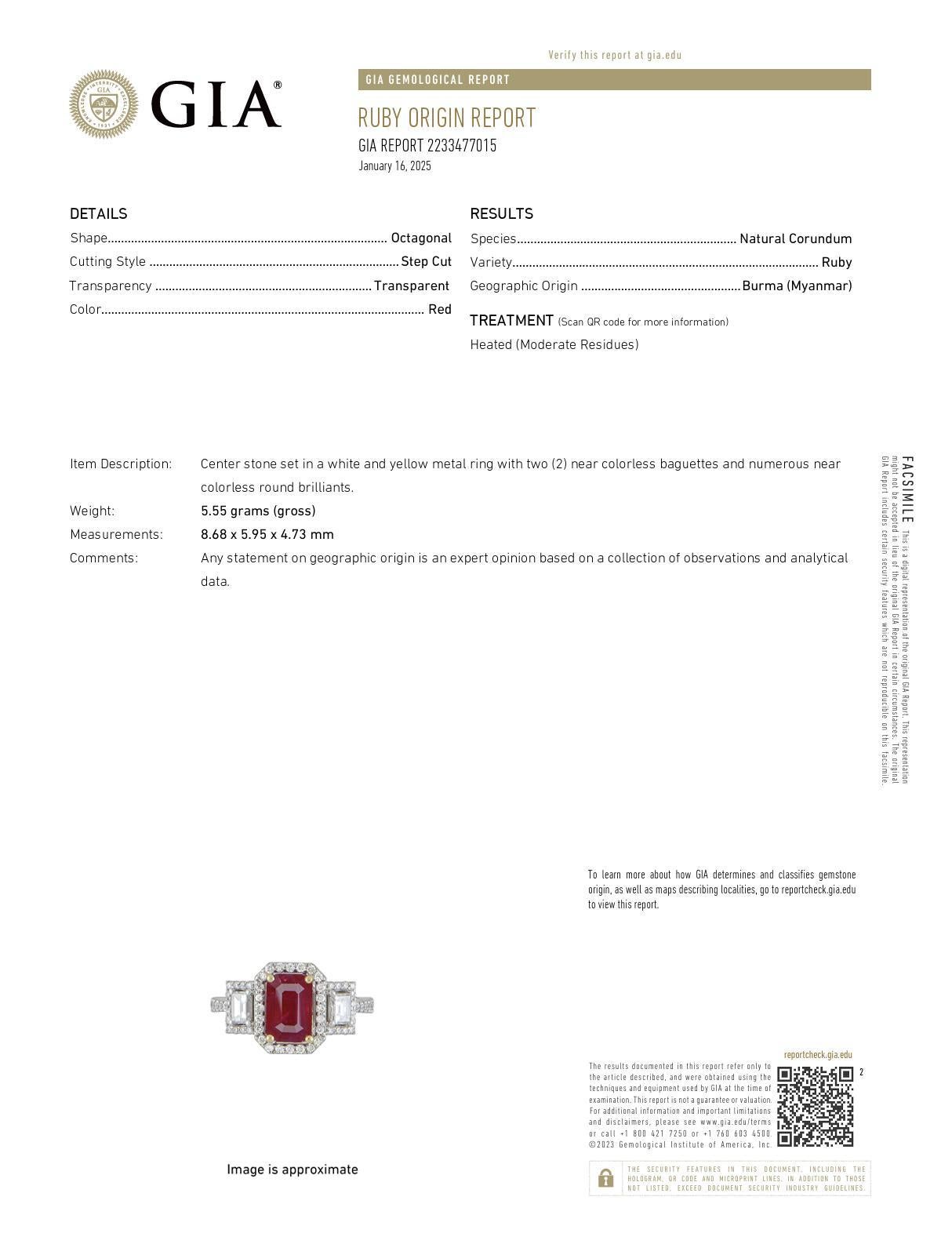 Anillo de oro blanco de 18 quilates con diamante rubí de Birmania francés GIA de 2,50 quilates en Excelente Estado en Beverly Hills, CA