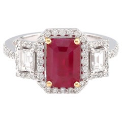 Anillo de oro blanco de 18 quilates con diamante rubí de Birmania francés GIA de 2,50 quilates