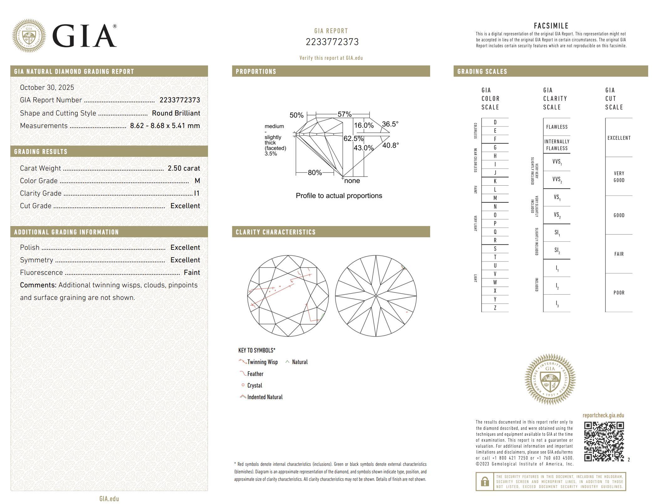Anello di fidanzamento in platino con diamante rotondo taglio brillante GIA francese da 2.50 carati in vendita 1