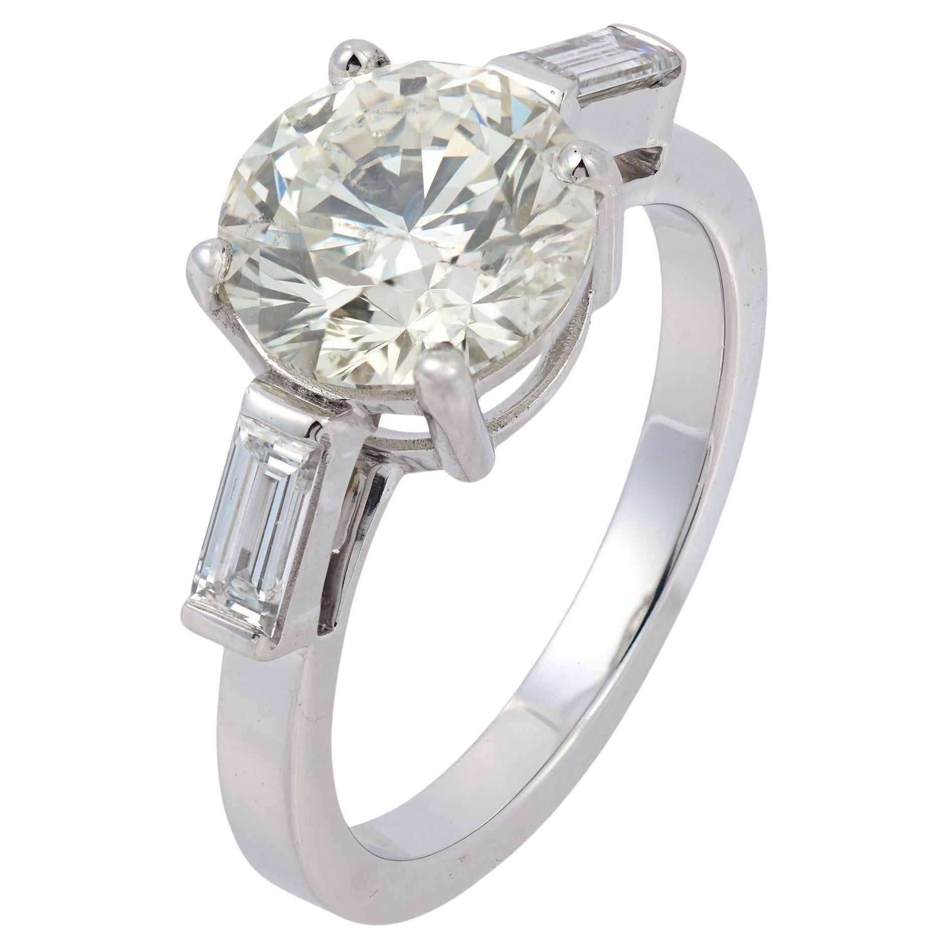 Bague de fiançailles en platine avec diamant GIA de 2.50 carats de taille ronde et brillante