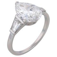 French GIA 2.55 carat antique pear shape diamond platinum engagement ring